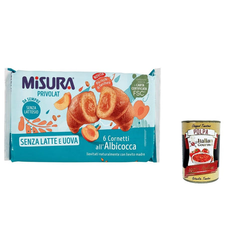 Misura Abgepackte Gebäckstücke Misura Cornetti Albicocca Privolat Croissants Aprikose Ohne Milch und Eier, 290g 6x Original italienisch inkl. Italian Gourmet Polpa 400g 8002590076801