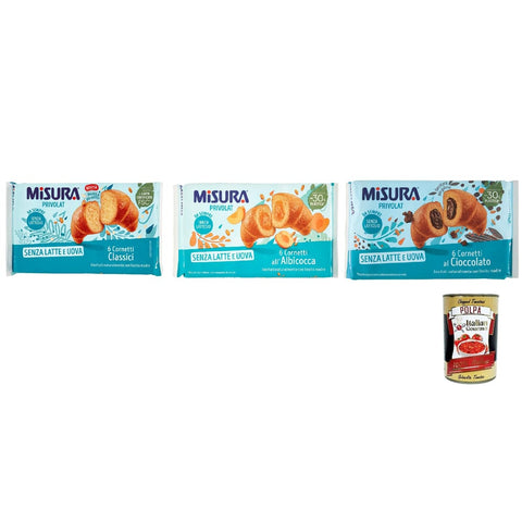 Misura Abgepackte Gebäckstücke Testpaket Misura Cornetti Privolat Classici Cioccolato Albicocca Croissants, ohne Milch und Eier italienisch Original Pastasauce + kostenlos polpa 400 g 8002590076795