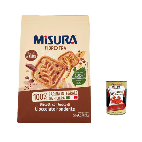 Misura Biscotti Integrali Fibrextra Vollkorn kekse mit dunklen Schokoladentropfen, 100 % Vollkornmehl, reich an Ballaststoffen, 290 g italienisch Original
