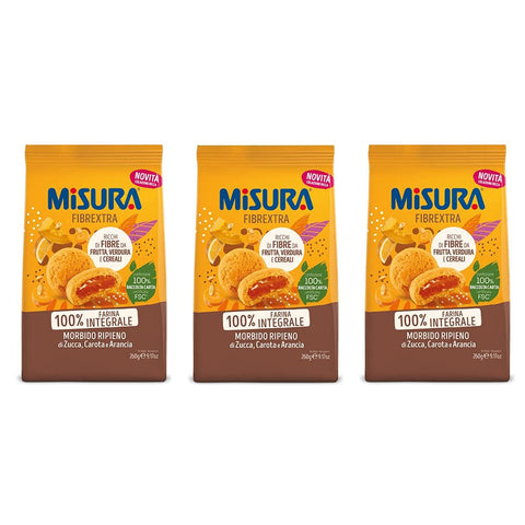 Misura Fibrextra Frollini Ripieni Vollkornkekse gefüllt mit Kürbis, Karotte und Orange 260 g italienisch Original