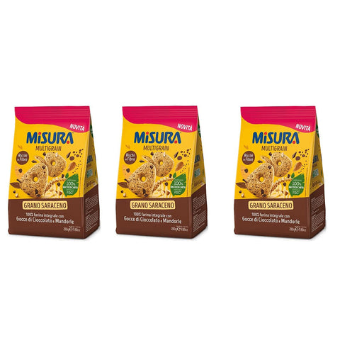 Misura Multigrain Grano Saraceno Vollkornkekse mit Schokoladentropfen und Mandeln 3x280g Original italienisch
