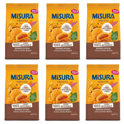 Misura Fibrextra Frollini Ripieni Vollkornkekse gefüllt mit Kürbis Karotte und Orange 260 g 6x italienisch Original