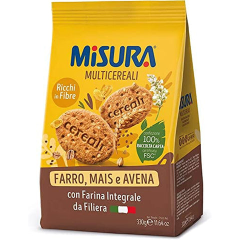 Misura Multigrain 6 cereali Biscotti integrali con cereali croccanti Vollkornkekse mit knusprigem Getreide 6 Getreide cookies biscuits 100% Kekse 6x 330g Original italienisch