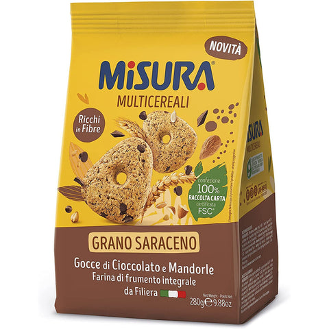 Misura Multigrain Grano Saraceno Vollkornkekse mit Schokoladentropfen und Mandeln 280g 6x Original italienisch