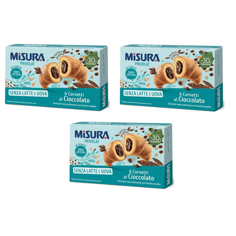 Misura Kekse Misura Privolat Cornetti al Cioccolato Senza Latte e Uova Croissants mit Schokoladenfüllung ohne Milch und Ei 290g 3x Original italienisch 8002590062934
