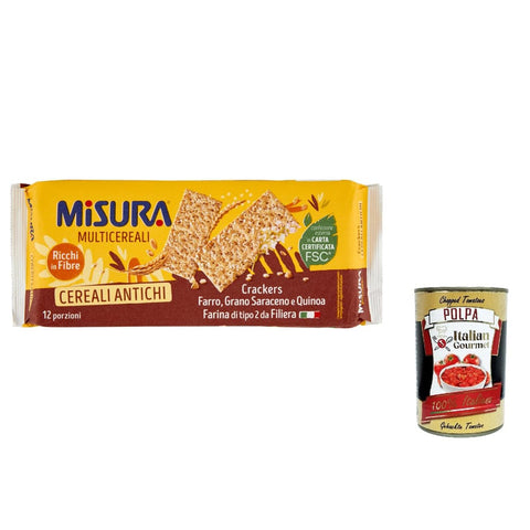 Misura Knabberartikel Misura Crackers ai Cereali Multigrain Getreide cracker - Dinkel Buchweizen und Quinoa 350 g 3x italienisch Original + kostenlos polpa 400 g 8002590023065
