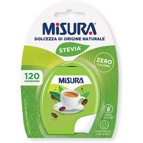 Misura Koch- & Backzutaten Misura Stevia Dolcificante in Compresse, Süßstoff in Tabletten, keine Kalorien, Gluten freie, offene und tragbare Verpackung, 120 Tabletten italienisch Original 7640110704721
