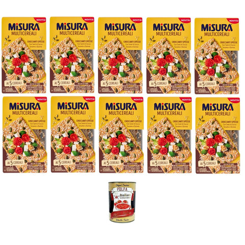 Misura Multicereali Knäckebrot Misura Multicereali Croccanti Mehrkorn Knusperbrei mit Kürbiskernen Sesam und Quinoa 10x200 g italienisch Original Reis + kostenlos polpa 400 g 8032804040014