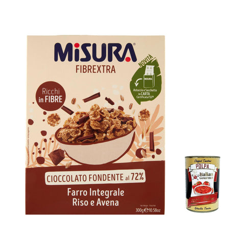 Misura Cereali Fibrextra Müsli mit Schokoladenlöcken Vollkornschild Reis und Vollkorn 300 g 3x italienisch Original + kostenlos polpa 400 g