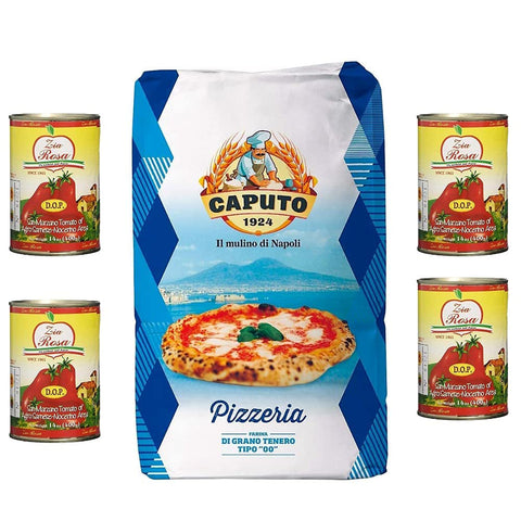 Molino Caputo Mehl Caputo blu Pizzeria '00' Kg. 25 + 4x Zia Rosa DOP Pomodoro San Marzano Tomate aus Kampanien Dose von 400g Original italienisch