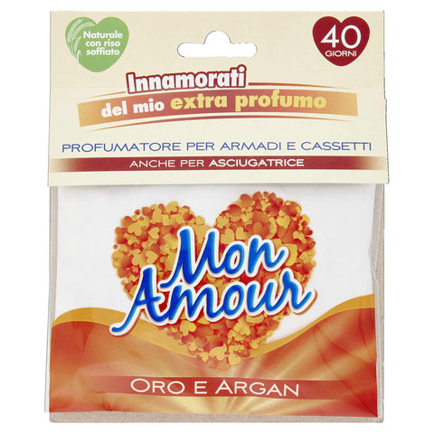 Mon Amour Lufterfrischer für Schränke und Schubladen, Argan-Gold, extra Parfüm - 1 Beutel x 20 g Original italienisch