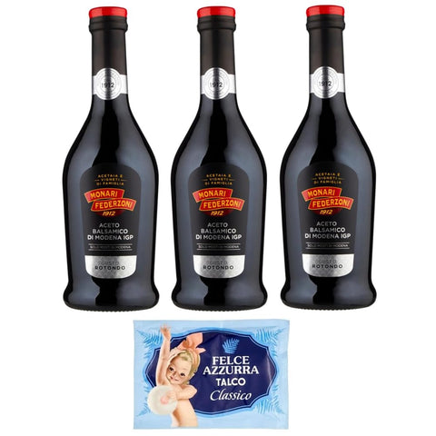 Monari Federzoni Essig Monari Federzoni Aceto Balsamico di Modena I.G.P.Gusto Rotondo,Balsamico-Essig aus Modena I.G.P.,500ml Glasflasche 3er-Pack Original italienisch inkl. 1er-Pack Kostenlos Felce Azzurra Talkumpuder, 100g-Beutel 8001280026102