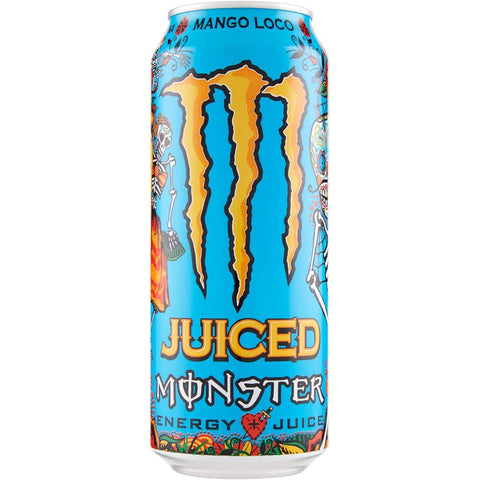 Monster Energy Drinks Monster Energy Juiced Mango Loco Energiegetränk Mischung aus exotischen Säften alkoholfreies Getränk Erfrischungsgetränk Sportgetränk 48x 500ml Original italienisch 5060639121854