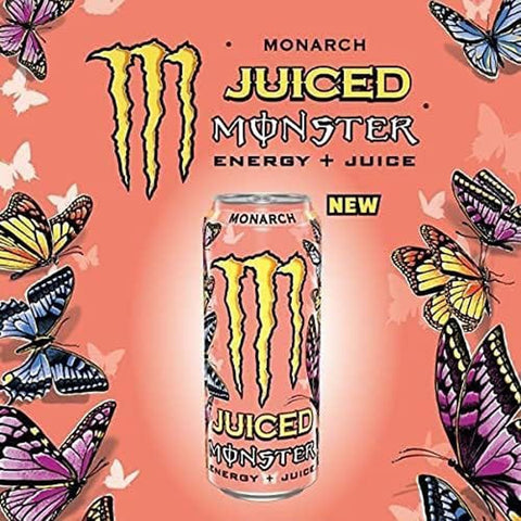 Monster Energy Drinks Monster Energy Monarch koffeinhaltiger Energy Drink mit fruchtigem Geschmack aus Pfirsich und Nektarine in praktischen 24x 500 ml italienisch Original 5060751219316