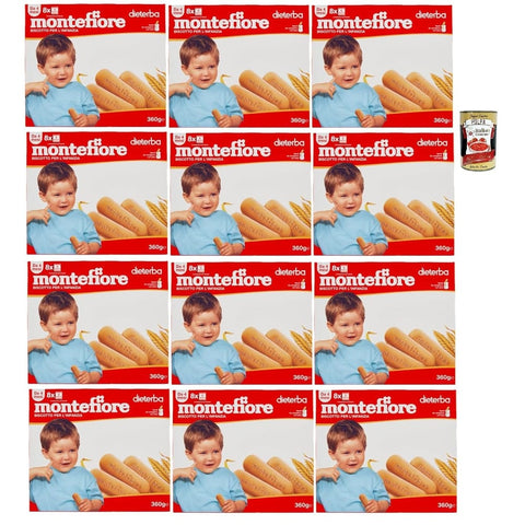 Montefiore Kekse Montefiore biscotto, Leckerer Keks, integriert in Vitamine B1, B3, B6 und Riboflavina 12x 360g Original italienisch inkl. Italian Gourmet Polpa 400g 8032804040014