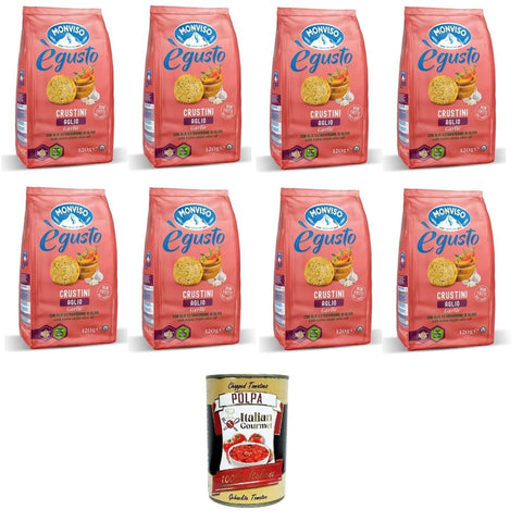 Monviso Knäckebrot Monviso égusto Crustini all'aglio mit Knoblauch 8x120gr Original italienisch inkl. Italian Gourmet Polpa 400g 8032804040014
