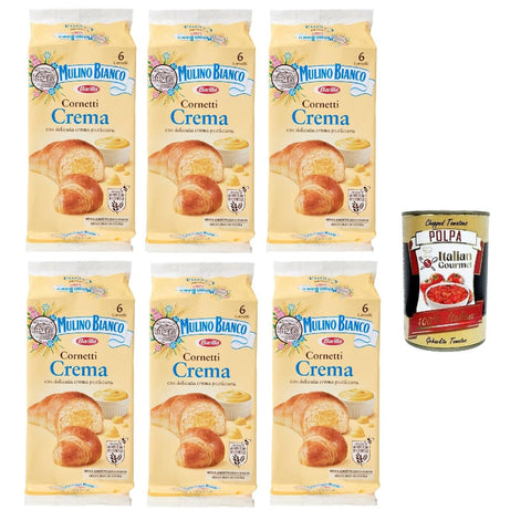 Mulino Bianco Cornetti Croissants creme brioche ohne Zusatzstoffe und Konservierungsstoffe kuchen 6x300 g 6 Stück italienisch Original Gebäck + kostenlos polpa 400