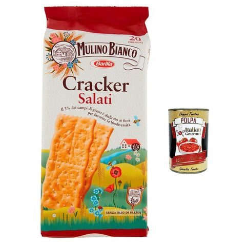 Mulino Bianco Crackers Mulino Bianco Cracker Salati herzhafter Cracker mit nachhaltigem Mehl 500 g + Italian goumet polpa 400 g italienisch Original 8076809507349