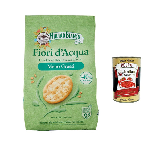 Mulino Bianco Crackers Mulino Bianco Fiori d'Acqua Cracker mit weniger Fett, salziger Snack für Snacks, ohne Palmöl, ohne Hefe, 250 g 12x Original italienisch inkl. Italian Gourmet Polpa 400g 8076809520003