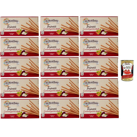 Mulino Bianco Crackers Mulino Bianco Grissini Torinesi - Grissini vom Typ 0 - Knusprig und Voller Geschmack - Snack Breadsticks 15x 280g Packung Original italienisch inkl. Italian Gourmet Polpa 400g