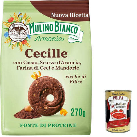 Mulino Bianco Cecille, Mürbeteigkekse mit Kakao, Orangenschale, Kichererbsen und Mandelmehl, reich an Ballaststoffen, Proteinquelle, 270 g italienisch Original