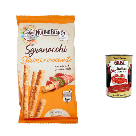 Mulino Bianco Sgranocchi Grissini con 8 Cereali e Sesamo con Farina Sostenibile 210 g 3x italienisch Original Snack + kostenlos polpa 400 g