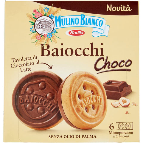 Mulino Bianco Baiocchi choco Schokokekse, kekse Mürbegebäck und Milchschokoriegel mit Haselnüssen 6x144g Original italienisch