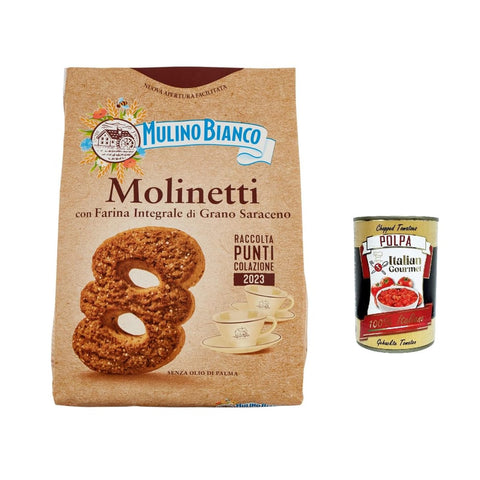 Mulino Bianco Kekse 6x Mulino Bianco Molinetti Biscuits Shortbread Vollmehl und Buchweizen kekse, Frühstück voller Geschmack 800 g + Italian giourmet polpa 400 g italienisch 8076809520027