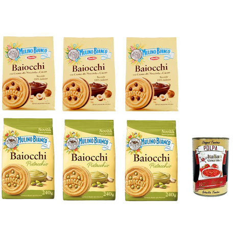 Mulino Bianco Baiocchi Testpaket Schokolade und Pistacchio Biscuits Reigel Kekse Kuchen mit Schokolade 3x260 g + 3x240 g Snack cookies italienisch Original +