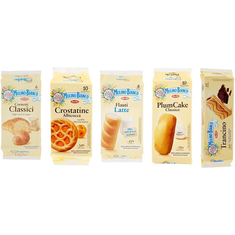 Mulino Bianco classici Testpaket Cornetti Trancino Crostatina albicocca Flauti latte Plumcake 1 Stk Original italienisch Kekse