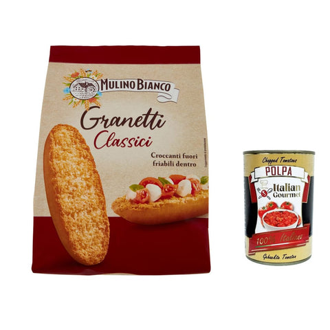 Mulino Bianco Kekse Mulino Bianco Crostini Granetti Classici Salzige Snack, 280g 6x Original italienisch inkl. Italian Gourmet Polpa 400g 8076801545011