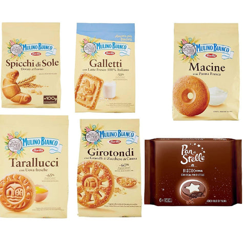 Mulino Bianco Frühstückskekse Test Pack Macine Galletti Spicchi di Sole Grotondi tarallucci Biscocrema 5x350g Original italienisch