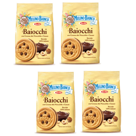 Mulino Bianco : I Baiocchi Kekse mit cremefarbener Haselnuss und Kakao, 260 g, 4 Stück Original italienisch