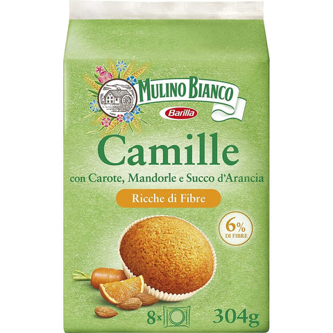 Mulino Bianco Kekse Mulino Bianco Merendine Camille, Süßer Snack für zwischendurch, reich an Ballaststoffen, Packung mit 6 Einzelportionen, 304 g Original italienisch 8076809501231