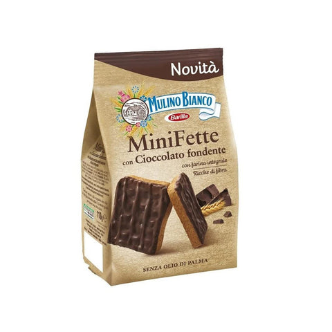 Mulino Bianco Mini Fette con Cioccolato fondente e farina integrale Zwieback mit dunkler schokolade und vollkornmehl 1x110g Original italienisch
