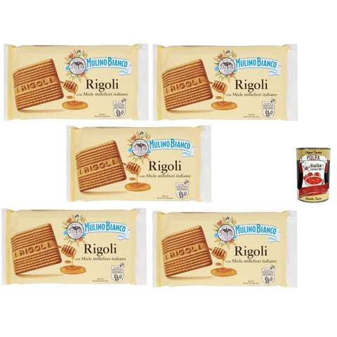 Mulino Bianco Kekse Mulino Bianco Rigoli - Shortbread-Kekse mit Italienischem Wildblumenhonig - Italienische Kekse Biscuit 5x 400g Original italienisch inkl. Italian Gourmet Polpa 400g