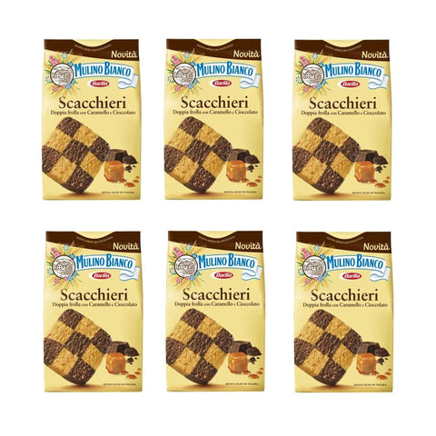 Mulino Bianco Kekse Mulino Bianco Scacchieri Kekse Doppelter Mürbeteig mit Karamell und Schokolade 300 g 6x italienisch Original 8076809581486