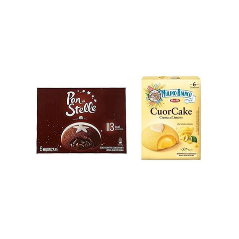 Mulino Bianco Kekse Mulino Bianco Testpaket Barilla Mulino Bianco Cuor Cake Snack gefüllt mit Zitronencreme - Pan di Stelle Mooncake Snack gefüllt mit Schokocreme ( 12x35 g ) 8076809578509
