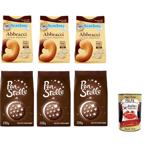 Mulino Bianco Testpaket Abbracci und Pan di stelle Shortbread Kekse mit Kakao und frischer Sahne, ohne Palmöl 6x350g Original italienisch