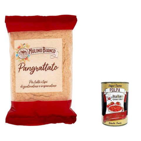 Mulino Bianco Paniermehl & Knödelbrot Mulino Bianco PanGrattato Breadcrumbs, Paniermehl Weiß Brotknuspriges Brot zu machen 400g 3x Original italienisch inkl. Italian Gourmet Polpa 400g 8076809529679