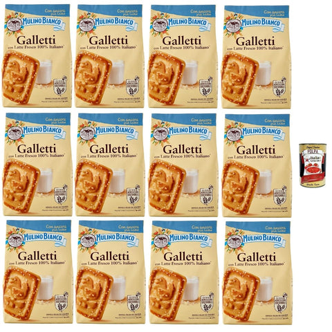 Mulino Bianco Snack Kuchen & Backwaren Mulino Bianco Biscotti Frollini Galletti, Kekse Mit frischer Milch 100% Italienisch, Ohne Palmöl, Frühstück voller Geschmack, 12x 350 g Original italienisch inkl. Italian Gourmet Polpa 400 g 8076809572873