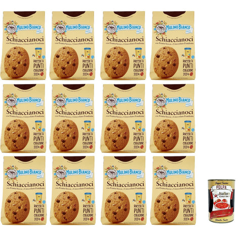 Mulino Bianco Biscotti Frollini Schiaccianoci Frutta Secca e Cioccolato Fondente, Kekse mit getrockneten Früchten und dunkle Schokolade, biscuits cookies 12x 300 g italienisch Original