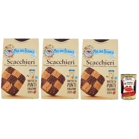 Mulino Bianco Biscotti Scacchieri Frolla con Caramello e Cioccolato, Kekse mit Karamell und Schokolade 3x300g Original italienisch