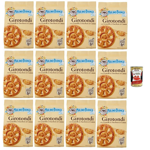 Mulino Bianco Snack Kuchen & Backwaren Mulino Bianco Girotondi Biscotti con Granelli di Zucchero di Canna, Kekse mit Zuckerzuckerkörnern, Ohne Palmöl, Frühstück voller Geschmack, buscits cookies 12x 350 g italienisch Original 8032804040014