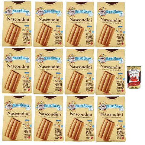 Mulino Bianco Snack Kuchen & Backwaren Mulino Bianco Nascondini Shortbread Kekse mit Schokolade zum Anbeißen biscuits cookies, 12x 330 g Original italienisch inkl. Italian Gourmet Polpa 400g 8032804040014
