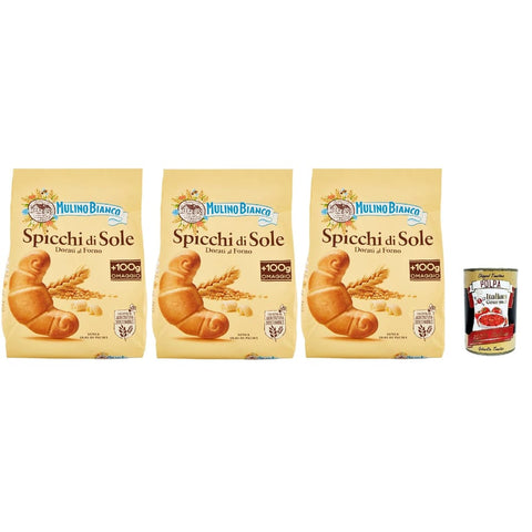 Mulino Bianco Snack Kuchen & Backwaren Mulino Bianco Spicchi di Sole Biscotti Dorati al Forno,Goldene gebackene Kekse,biscuits cookies, 3x 900g Original italienisch inkl. Italian Gourmet Polpa 400g 8032804040014