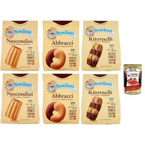 Mulino Bianco Snack Kuchen & Backwaren Mulino Bianco Testpaket, Nascondini Abbracci Ritornelli, Biscotti con Cioccolato, Kekse mit Schokolade, cookies biscuits, 2x 600 g 4x 700 g italienisch Original 8076809579575