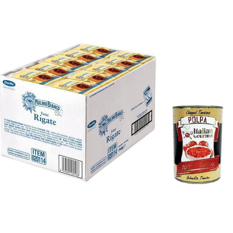 Mulino Bianco Zwieback Mulino Bianco Fette Biscottate le Rigate – Packung mit ( ) 1960 g 100 Stück italienisch Original Pastasauce + kostenlos Polpa 400 g 8032804040014
