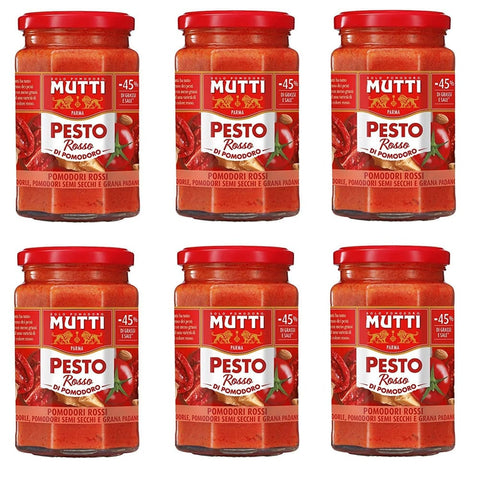 Mutti Pastasaucen 6x Mutti Pesto Rosso Pomodori Rossi Rotes Tomatenpesto Pasta Sauce 100% italienische Tomate Glas 180 g Würzsaucen mit Mandeln, Tomaten, getrockneten Samen und 8005110001550