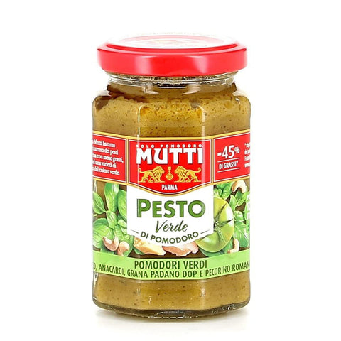 Mutti Pesto Verde Pomodori Verdi Grünes Tomatenpesto Pasta Sauce 100% italienische Tomate Glas 180g Würzsaucen mit Cashewnüssen, Grana Padano und Pecorino Romano 12x Original italienisch